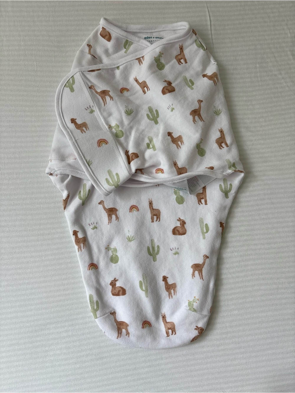 aden + anais White Swaddle with Brown Llama & Green Cactus Print